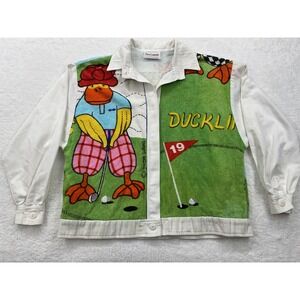 Vintage June Sobel Duck Links Golf Sweater Womens Size Medium Towel Material
